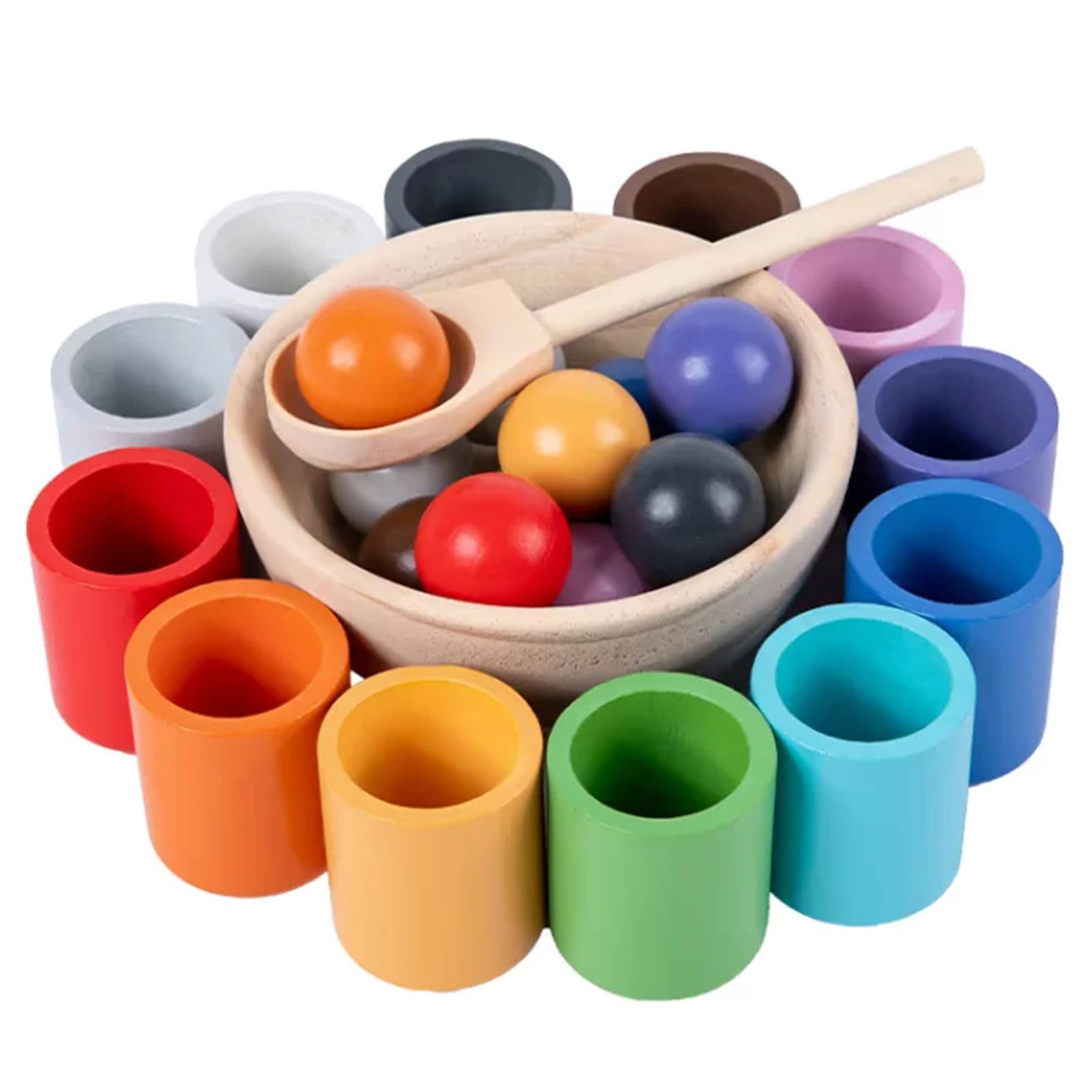 ttnmrc Montessori Wooden Rainbow Color Sorting Cups Game