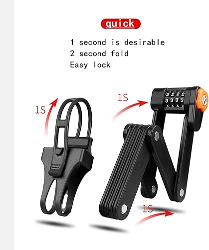 Miniatura 3 de Candado de cadena para bicicleta con combinación de 4 dígitos, 8 eslabones de metal endurecido, cerradura de seguridad plegable para bicicletas de