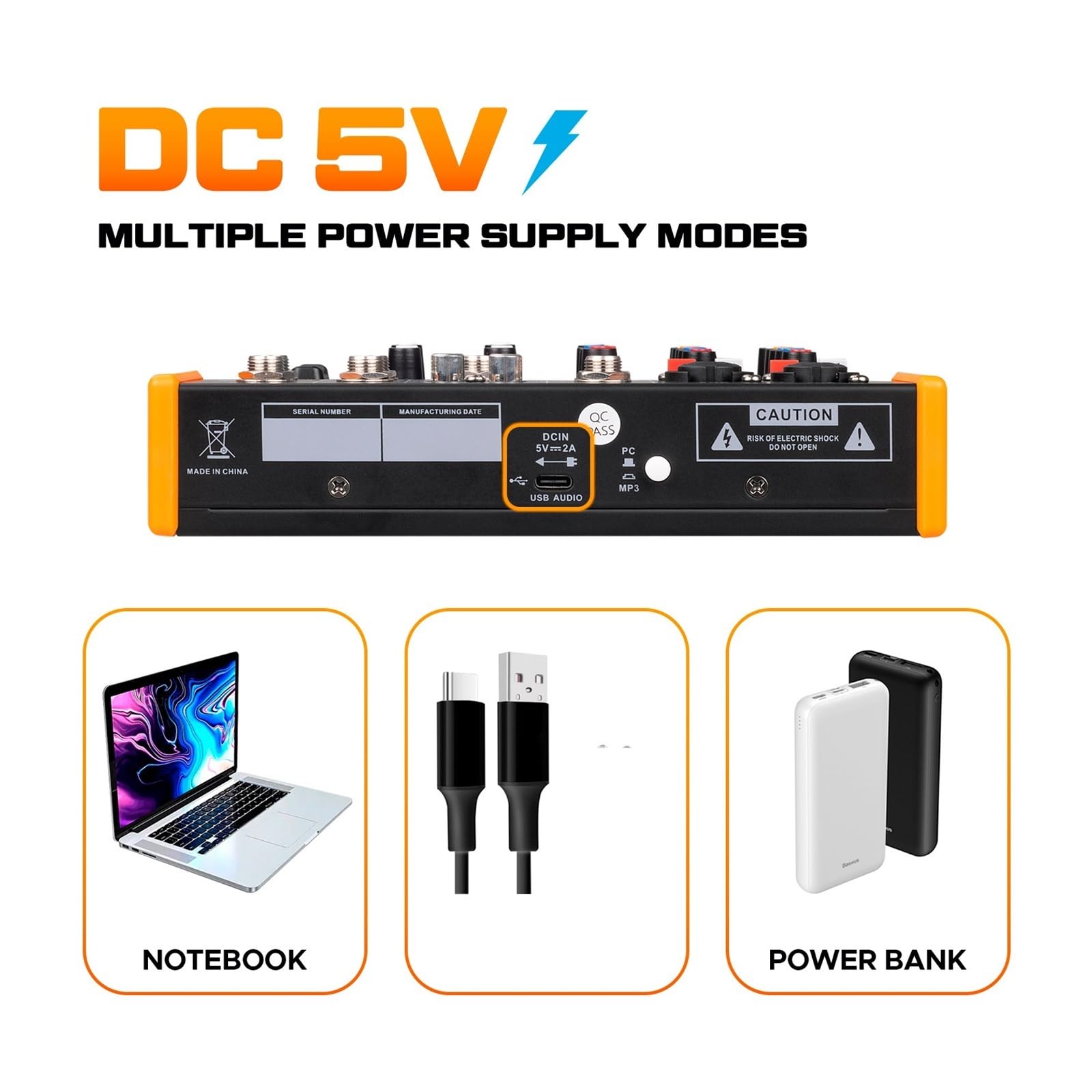 Mikser audio, OTG Metalowy Mikser DJ Konsola Mini4 Z Bluetooth 48V Power Delay Repaeat Efekt Do Miksowania Dźwięku Nagrywania PC Do studia karaoke(R4 4 Channel)