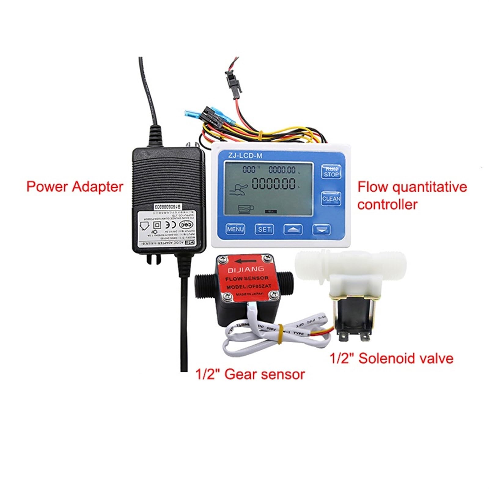 Controlador cuantitativo de caudal con Pantalla Digital DN15 y válvula solenoide con Sensor de Engranajes de 1/2". Se Utiliza for controlar y visualizar el caudal de líquidos.