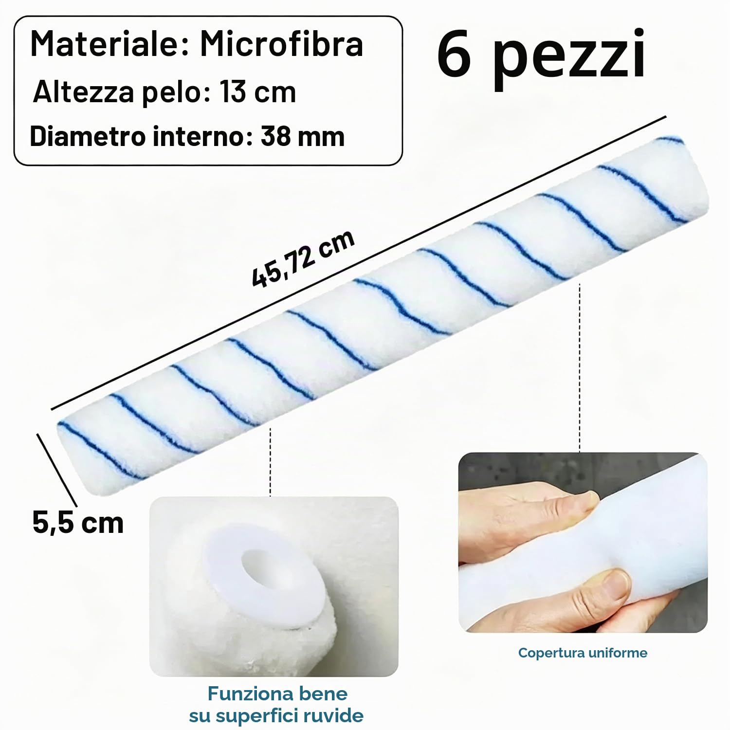 Kit Rullo Per Vernice Da 45 cm,Rullo Per Pittura Include 6 Rulli,Supporto Regolabile (35-60 cm),Un Secchio Grande Per La Vernice e Un'Asta Telescopica Estendibile Fino a 160 cm,Per Pareti e Soffitti