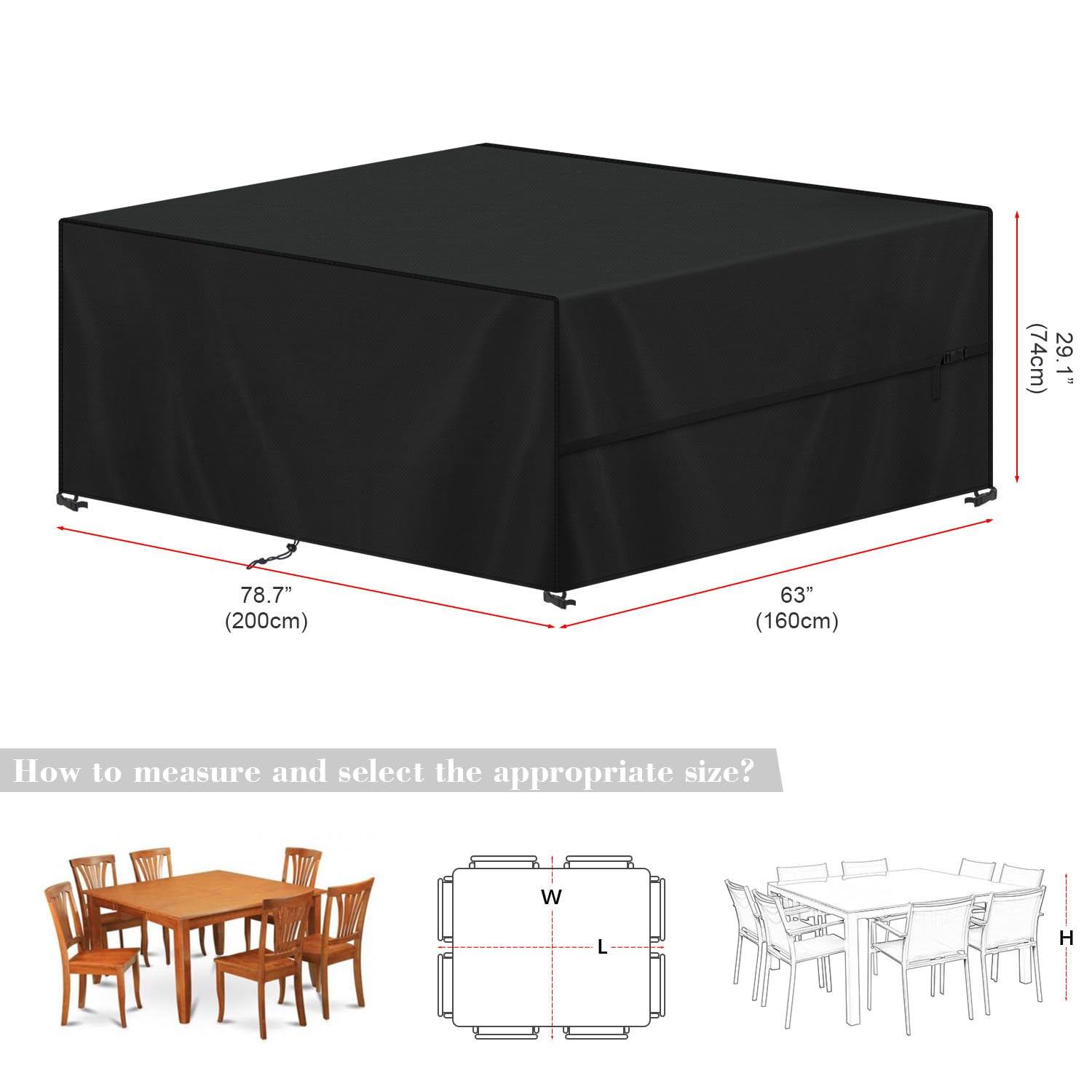 SIMPHAUS Garden Furniture Covers Waterproof 200x160x74cm Garden Table and Chairs Cover with Drawstring and Buckle Anti UV 420D Heavy Duty Oxford Fabric Windproof Patio Set Cover - Image 3