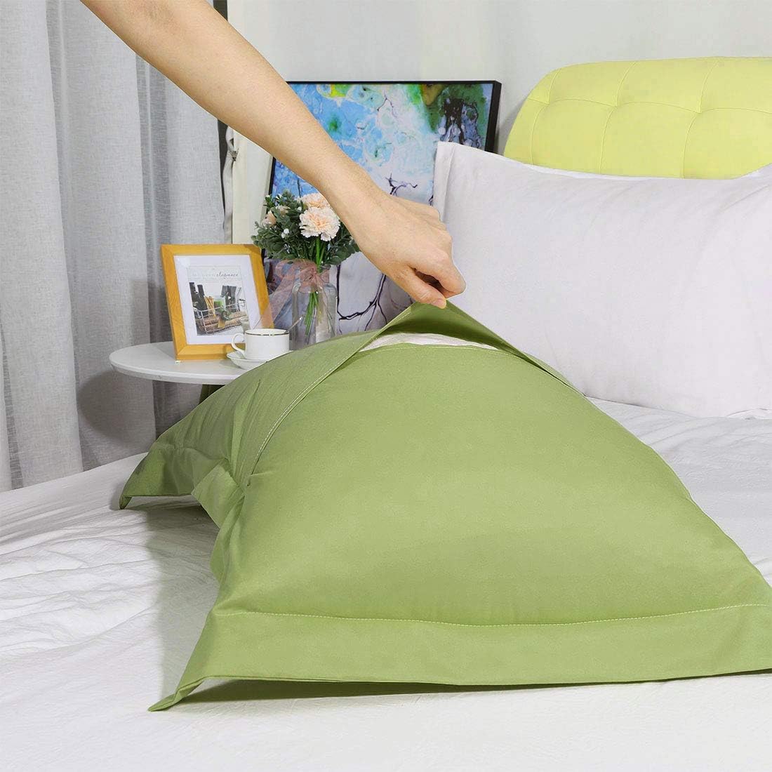 uxcell Pillow Shams 2 Pack Soft Brushed Microfiber Envelope Closure Pillowcases Standard(20"x26") Avocado Green