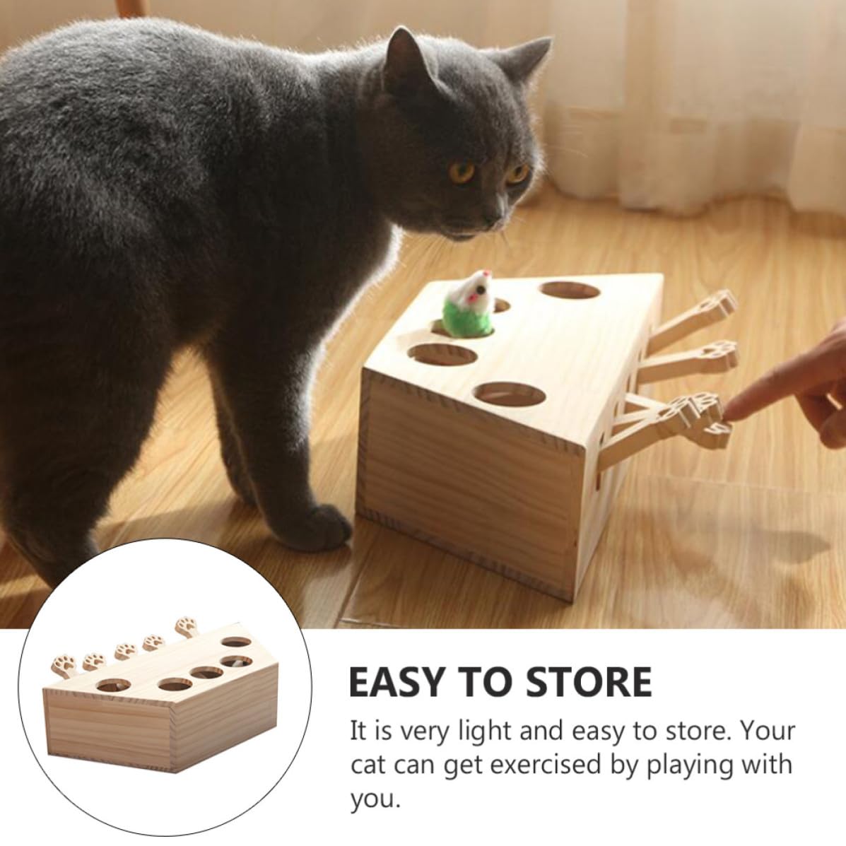 UKCOCO Holz Katzenspielzeug für Zuhause mit Interaktivem Maulwurfspiel und Robustem Leichtem Design für Aktives Spielen und Gesundes Training der Katze