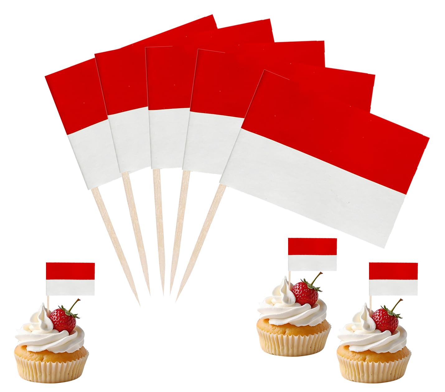 JBSJBS Indonesia Flag Indonesia Cupcake Topper Flags Banner Mini Small Indonesian Toothpick Stick Flags Cake Party Festival Theme Decorations(100Pcs)