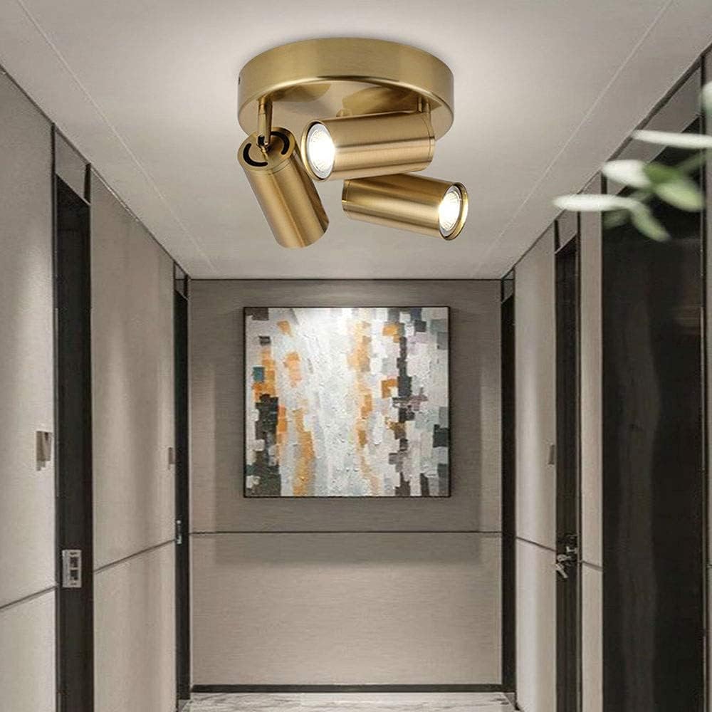 Spotlight，Modern Ceiling Spotlight, Directional Ceiling Mount Light Fixture, Adjustable 3 Head Accent Spot Light, Corridor Gallery Shop Round Ceiling Spotlights, Gu10 Track Lighting/Gold