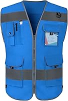 Vista 1 de TCCFCCT Chaleco de seguridad azul para hombres y mujeres, chaleco reflectante de alta visibilidad con 9 bolsillos para seguridad, chaleco de trabajo