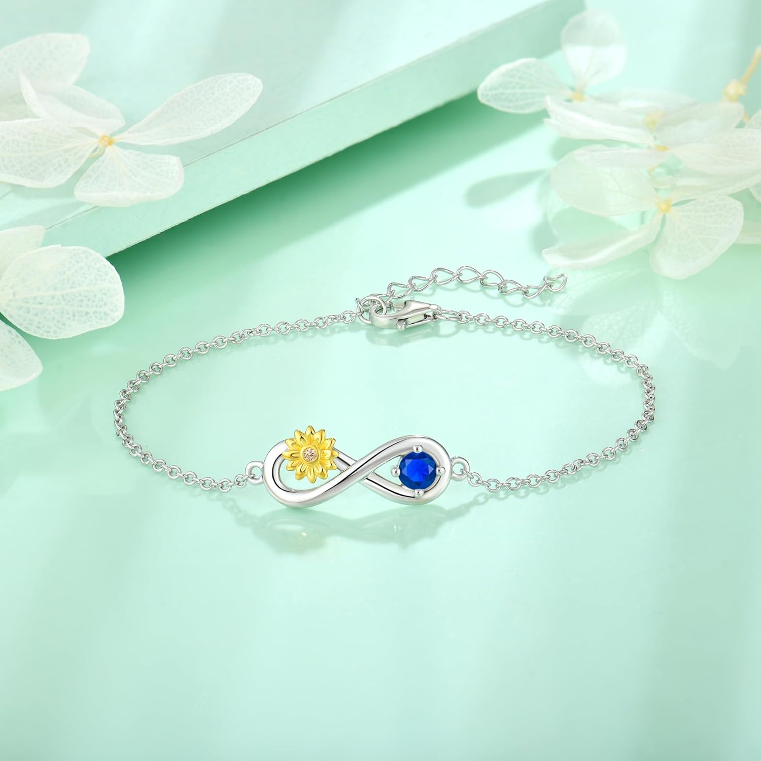 STARCHENIE 925 Sterling Silver Sunflower Bracelet Adjustable Infinity Birthstone Bracelet for Women - Image 4