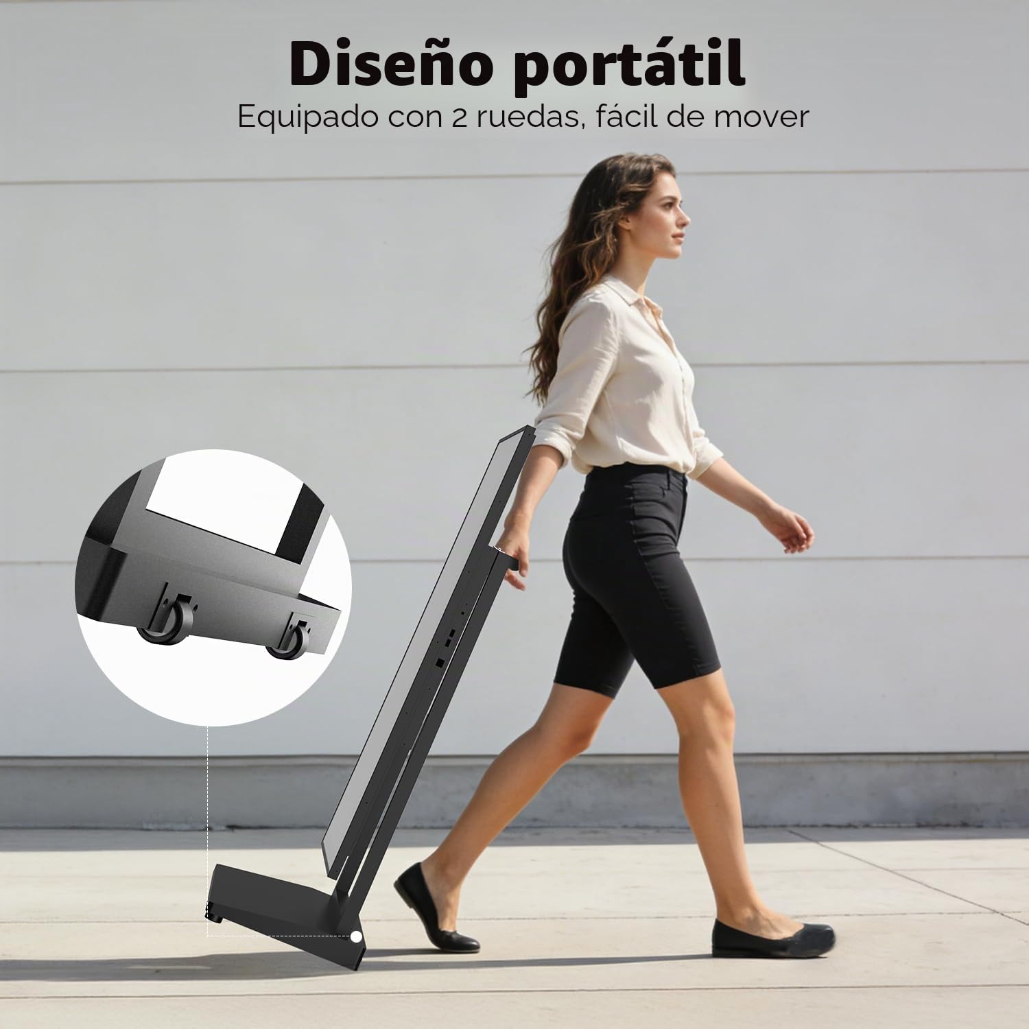 Pantalla Publicitaria en A Interior 43", Tótem Publicitario Digital de 800 Nits con Android 14, Caballete Plegable con Ruedas y CMS Gratis, con Ruedas para Hostelería