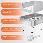 Stainless Steel Cat Litter Box, Odor Free Metal Litter Box with High Sides Lid, Open Top Low Entry Litter Pan Include Scoop Easy Cleaning Anti-Scratch Kitty Cat Box Anti-Urine Leakage, Non-Sticky | High Sides Lid Open Top Low Entry Litter Pan Easy Cl