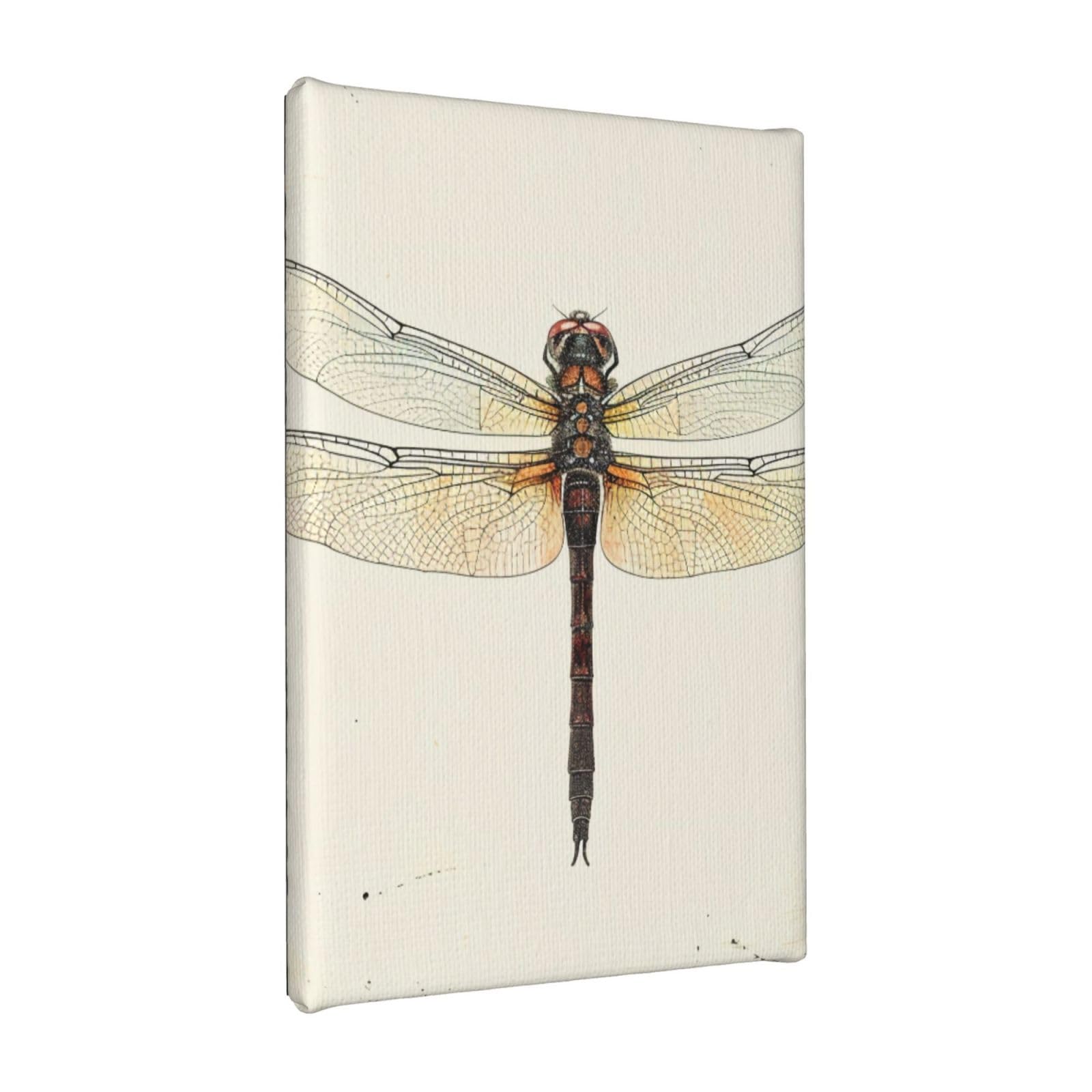 YKLJG Dragonfly Printed Wall Art Canvas Painting 20x30 CM Wooden Framed Picture Painting Artwork Prints for Bedroom Kitchen Home Office Decor