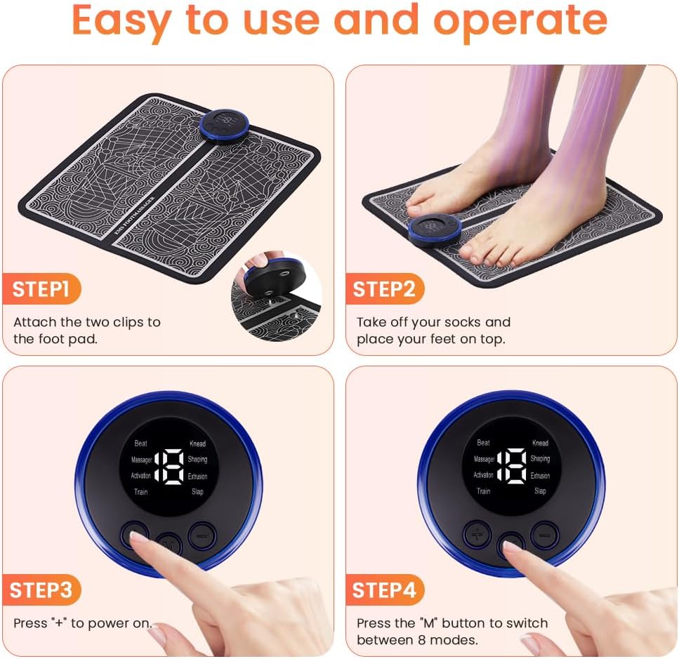 Steps for setting up and using the OSDUE EMS Foot Massager