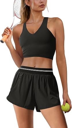 Nirovien Womens 2 Piece Workout Sets Athletic Gym Outfits Two Piece Matching Sets Cropped Tank Tops and Shorts
