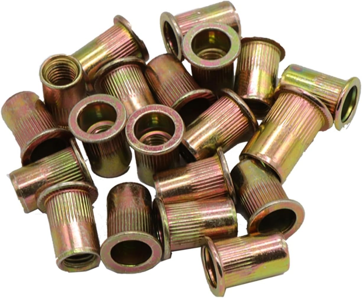 Flat Head Threaded Insert Nut 20pcs M3 to M12 Stainless Steel Aluminum Carbon Rivet Nuts Multicolor(Yellow,M8)