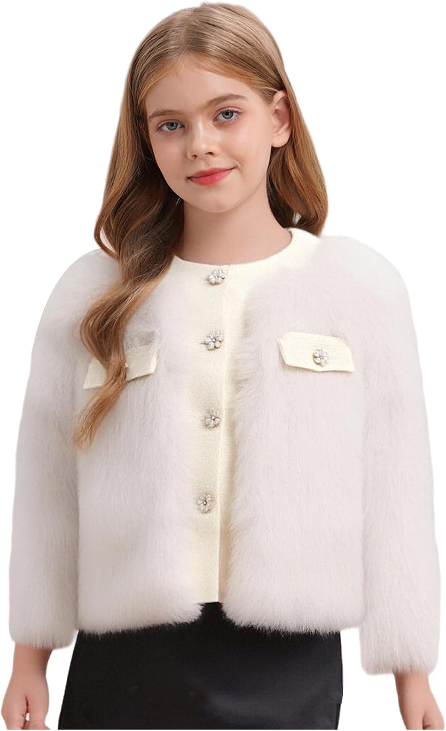 JEYPINMI Girls Winter Warm Fur Coat Jacket Long Sleeve Plush Teddy Faux Fur Jacket for Toddler Kids