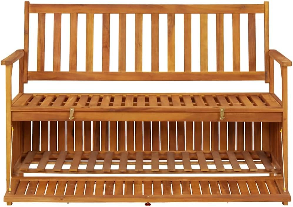 Natural Acacia Wood Storage Bench, 47.2-inch Rustic Outdoor Patio Furniture, Brown Weatherproof Garden Seating, Entryway Porch Bench with Ample Storage Patio Bench