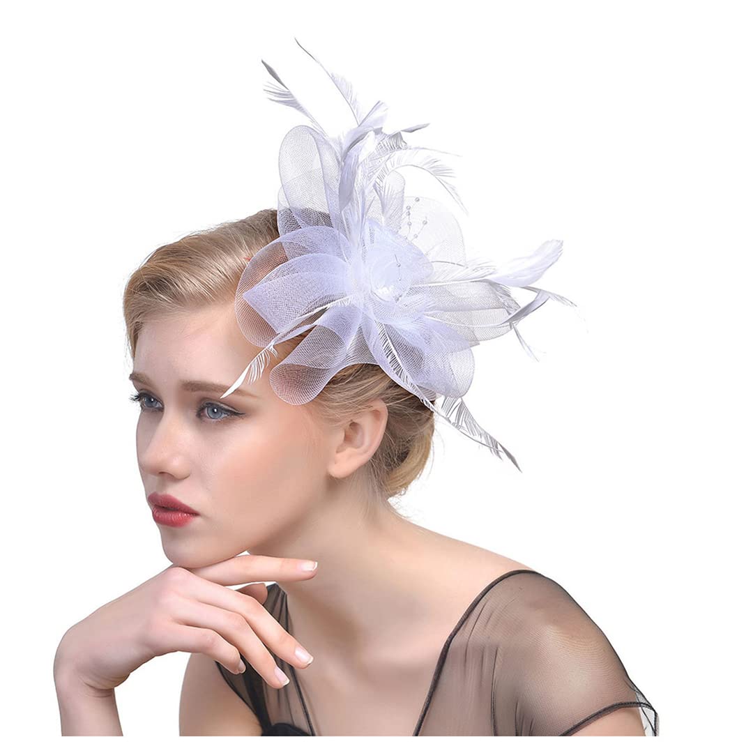YTBHSHXZ， Cappello da sposa, da chiesa, con piume, in rete, for donna, con nastri floreali, for cocktail e tè.(Red)