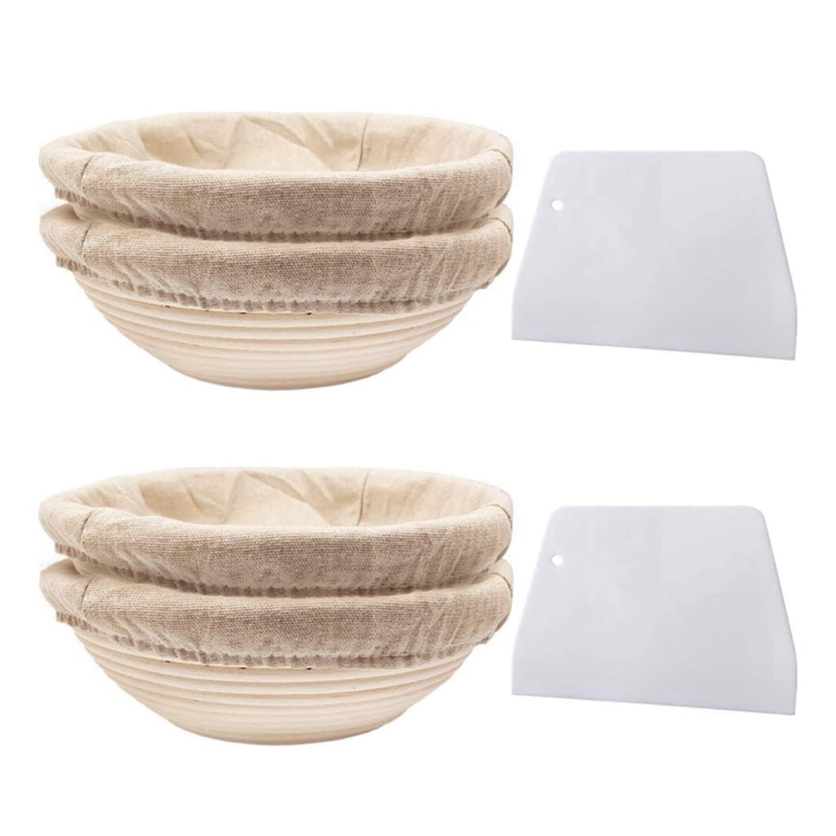 Juego redondo, 4 cestas de levadura para pan y masa de pan, cesta para invitados Banneton con insertos de , juego de espátulas redondas