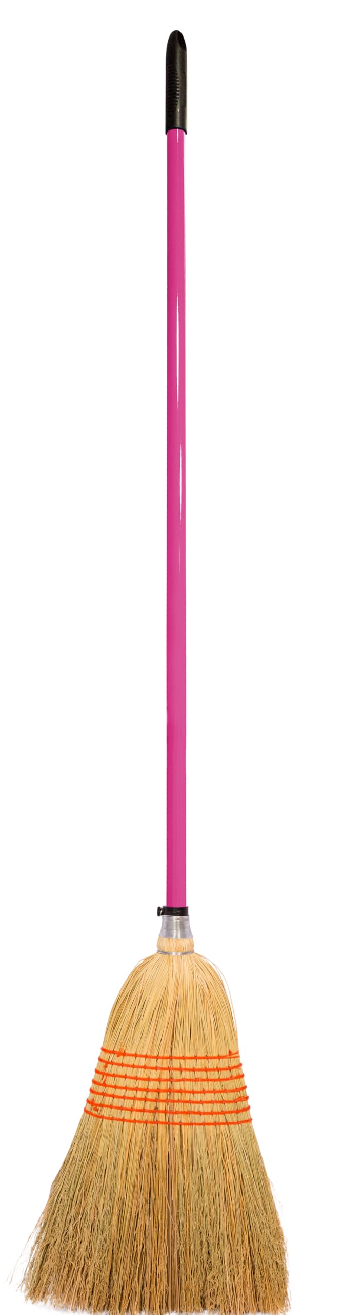 Red Gorilla Traditional Large Corn Broom with Natural Straw Bristles Outdoor or Indoor Sweeping Brush for Yard Stable Garden Wooden Handle 1.66m (Pink)