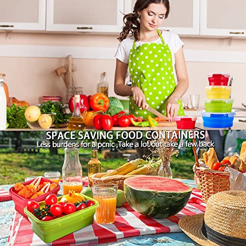 Mimorou 8 Pack Collapsible Food Storage Containers Silicone Lunch With Lids, 4 Pcs Rectangle Bowls And Round Bowls, Microwave Freezer Dishwasher Foldable #TOP6