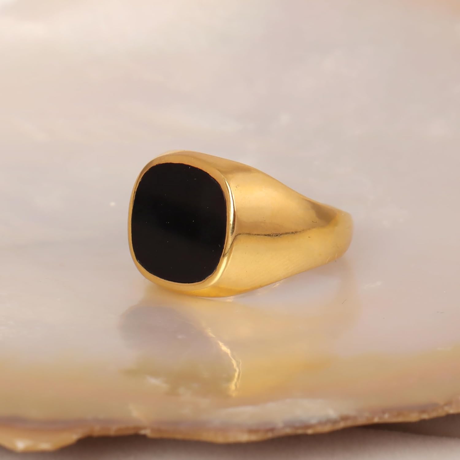 Natural Black Onyx Men's Ring 14k Gold Plated Men's Wedding Anniversary Engagement Ring Gemstone Gold Signet Ring Jewelry Gift for Him Sterling Silver Handmade Ring (8.5) - Image 5