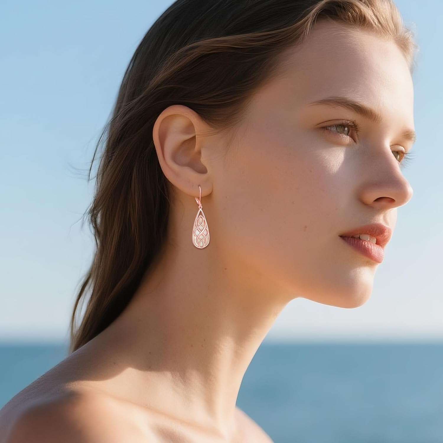 VONALA White Opal Celtic Knot Dangle Drop Earrings for Women 925 Sterling Silver Boho Chic Jewelry Gift for Women - Image 2