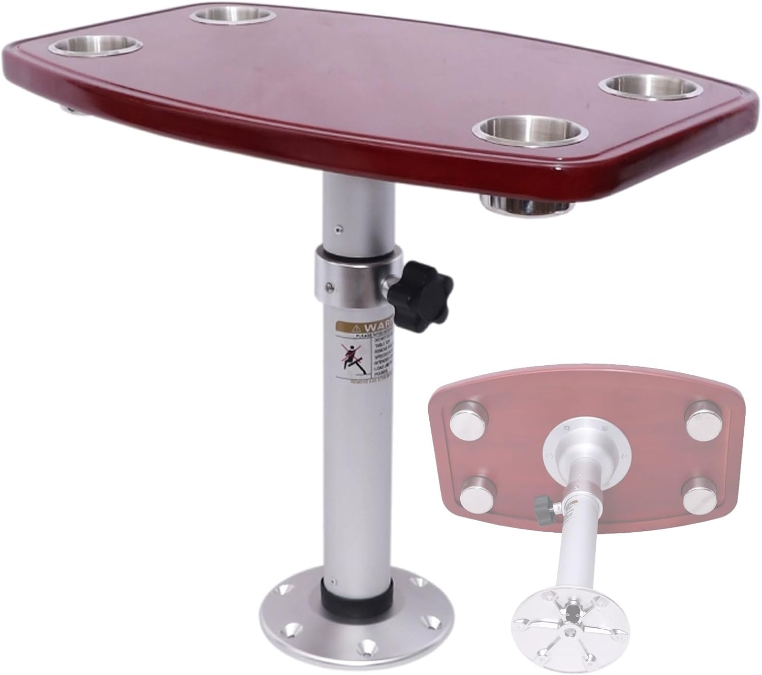 RV Tables, Campervan Outside Picnic, Boat Pontoon Tables, Removable RV Table with Pedestal Leg, 4 Cup Holders, Adjustable Height, for Caravan