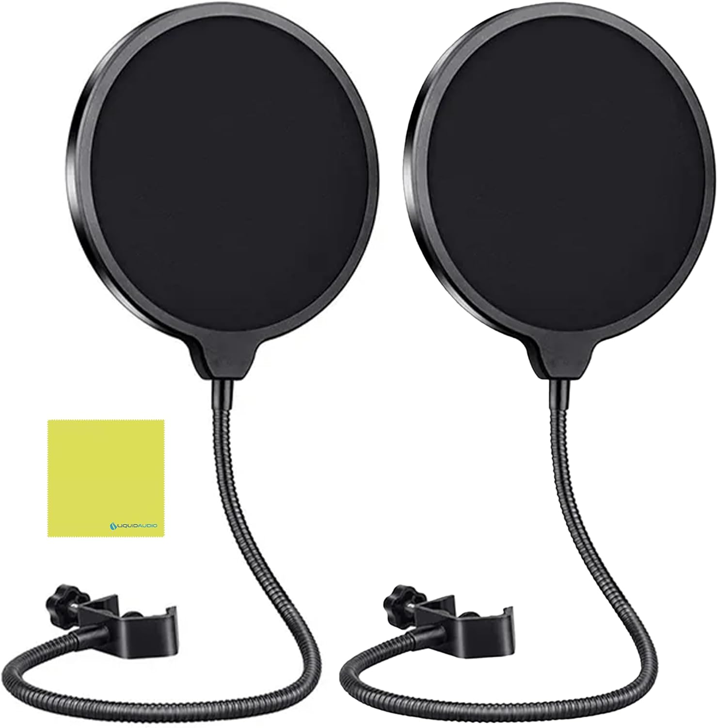 Liquid Audio Professional Microphone Pop Filter Mask Shield Bundle with Polishing Cloth – 2-Pack Dual-Layered Wind Pop Screen, 360° Flexible Gooseneck, Stabilizing Arm for Studio & Podcasting Liquid Audio Professional Microphone Pop Filter Mask Shield Bundle with Polishing Cloth – 2-Pack Dual-Layered Wind Pop Screen, 360° Flexible Gooseneck, Stabilizing Arm for Studio & Podcasting