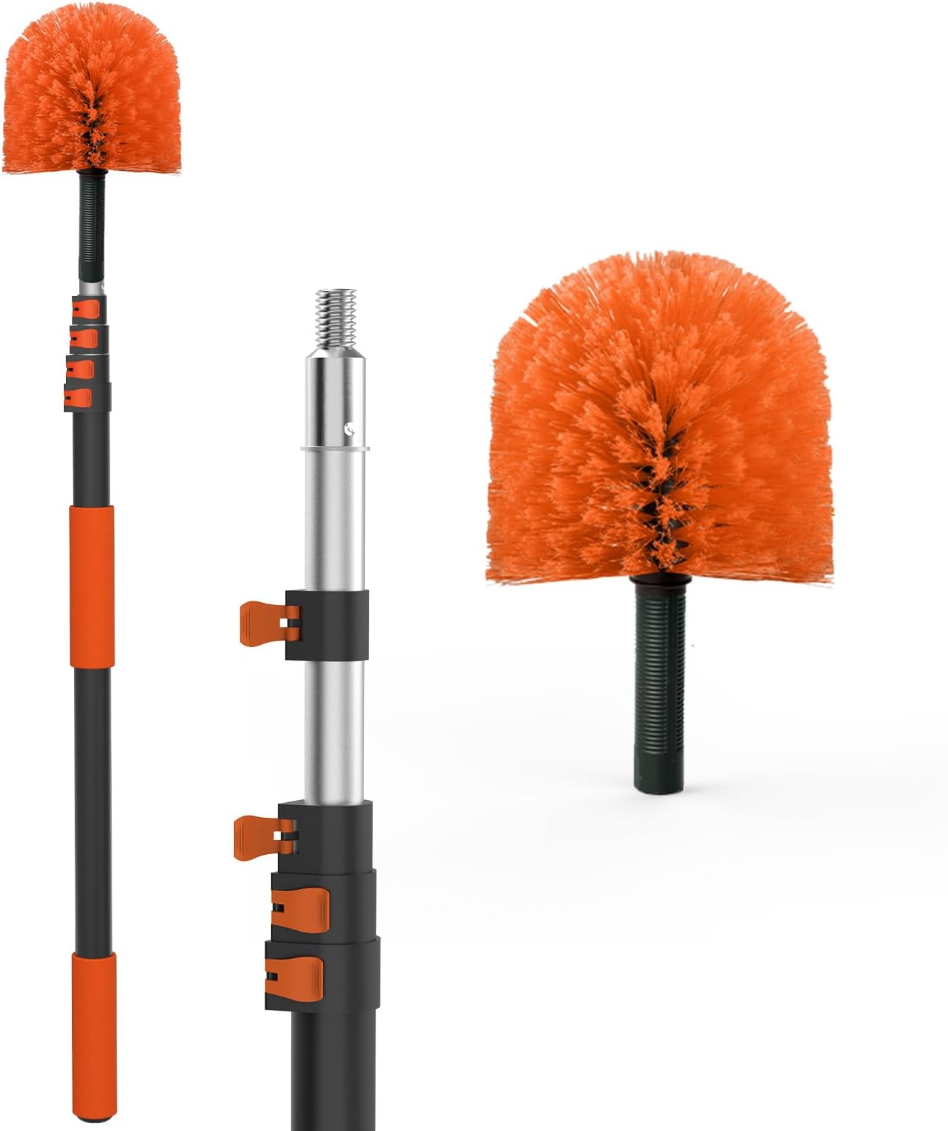 26FT Reach Cobweb Duster with Extension Pole - Spider Web Brush for Cleaning with 5-20FT 4-Section Flip-Lock