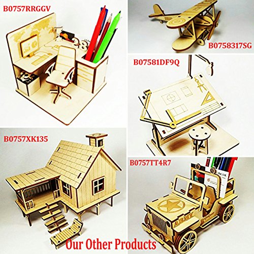 StonKraft Wooden 3D Puzzle Miniature Drafting Table - Home Decor, Construction Toy, Modeling Kit, School Project - Easy to Assemble - Thumbnail 6