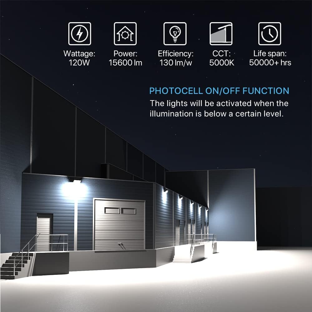 HYPERLITE LED Wall Pack Light 120W 6Packs with Dusk to Dawn Photocell and Glass Lens LED Security Flood Commercial and Industrial Outdoor LED Wall Lights Out Door for House Warehouses