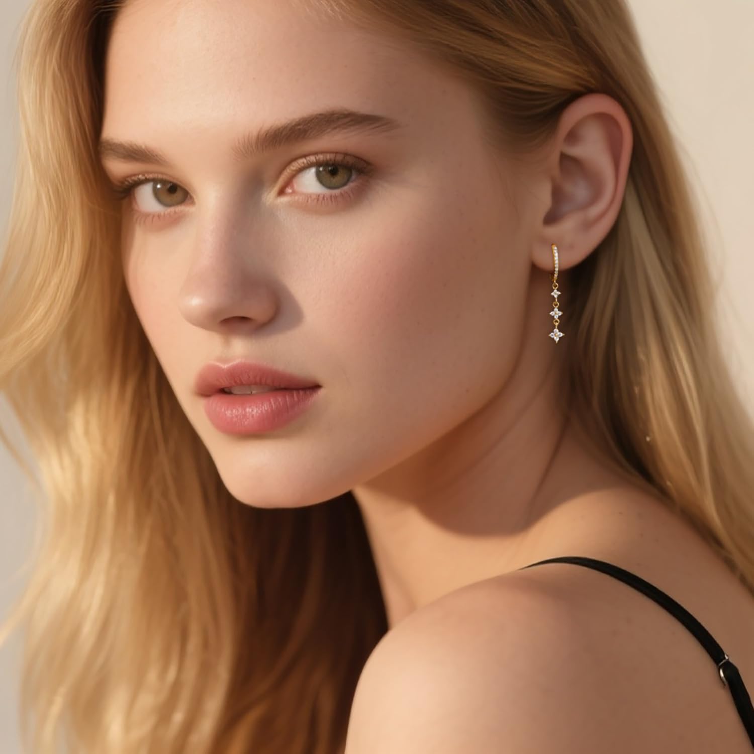 Reffeer Solid 925 Sterling Silver CZ Star Chain Dangle Earrings for Women Teen Girls Chain Drop Hoop Earrings - Image 2