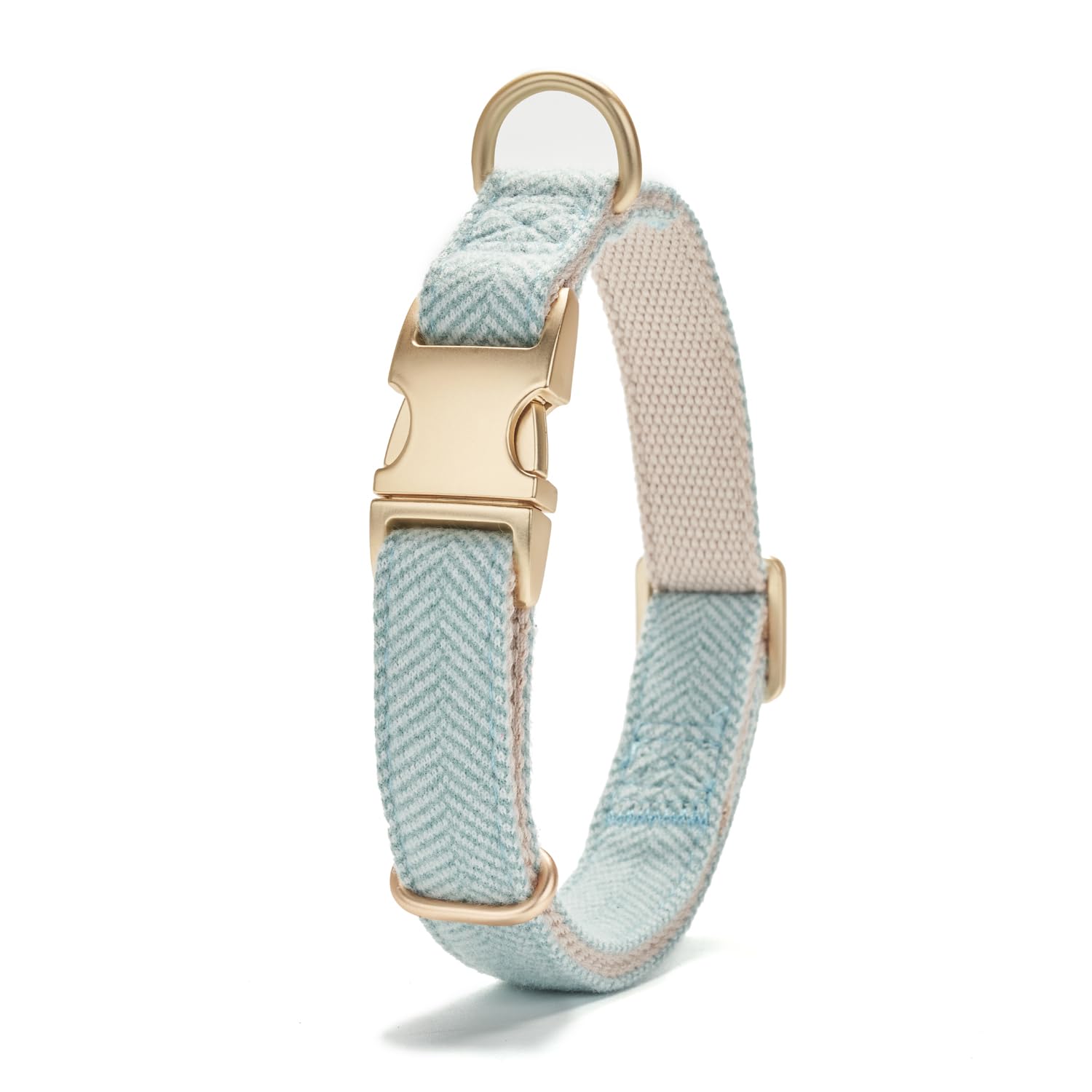 Petiry Tweed Dog Collar with Side Release Metal Buckle,Stylish Durable Cotton Fabric Dog Collar For Medium Dogs Neck 31-49cm,Blue