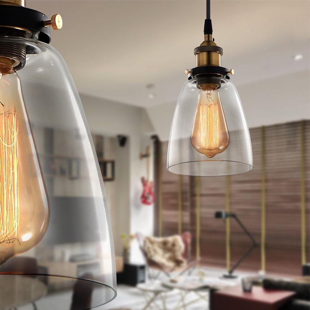 3-Pack H-Type Track Light Pendants Restaurant Chandelier Glass Lampshade Pendant Light Industrial 1.6ft Wire Factory Pendant Lamp Bulb Not Included Dimmable Track Mount Pendant Lighting