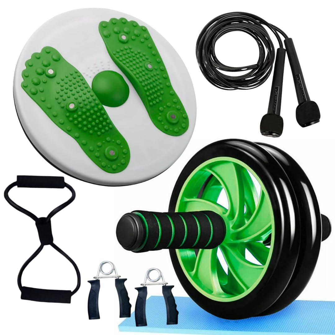 ONEX AB Roller - Ab Trainer Core Workout Kit – Portable Abdominal Wheel Ab Exercise for Men and Women at Home & Gym - Non-Slip Rubber Handles for Safe Workouts (Wheel Roller Green Set + Twisting Disc)