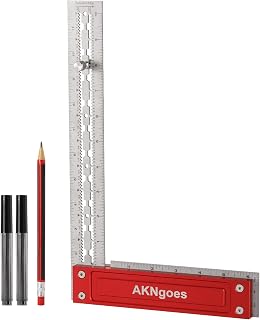 AKNgoes Precision Woodworking Square, Stainless Steel Square with Shoulder Lip, Self Standing for Quick Measurement, Built in Scribe Notches, Framing Tool for Professional Carpentry Use-12 Inch