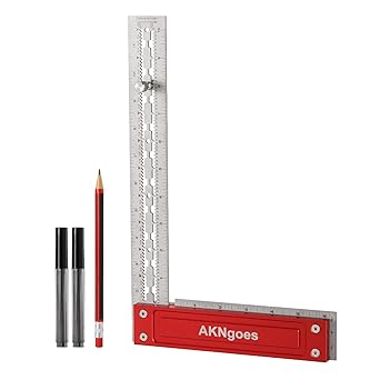 Precision Woodworking Square, Stainless Steel Square with Shoulder Lip, Self Standing for Quick Measurement, Built in Scribe Notches, Framing Tool for Professional Carpentry Use-12 Inch