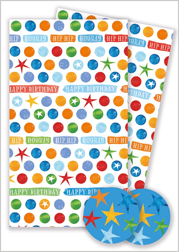 Wrapping Paper 11361A "Collaged Spot" Gift Wrap Pack with 2 Sheets & 2 Tags, Plastic free & FULLY RECYCLABLE, multicoloured