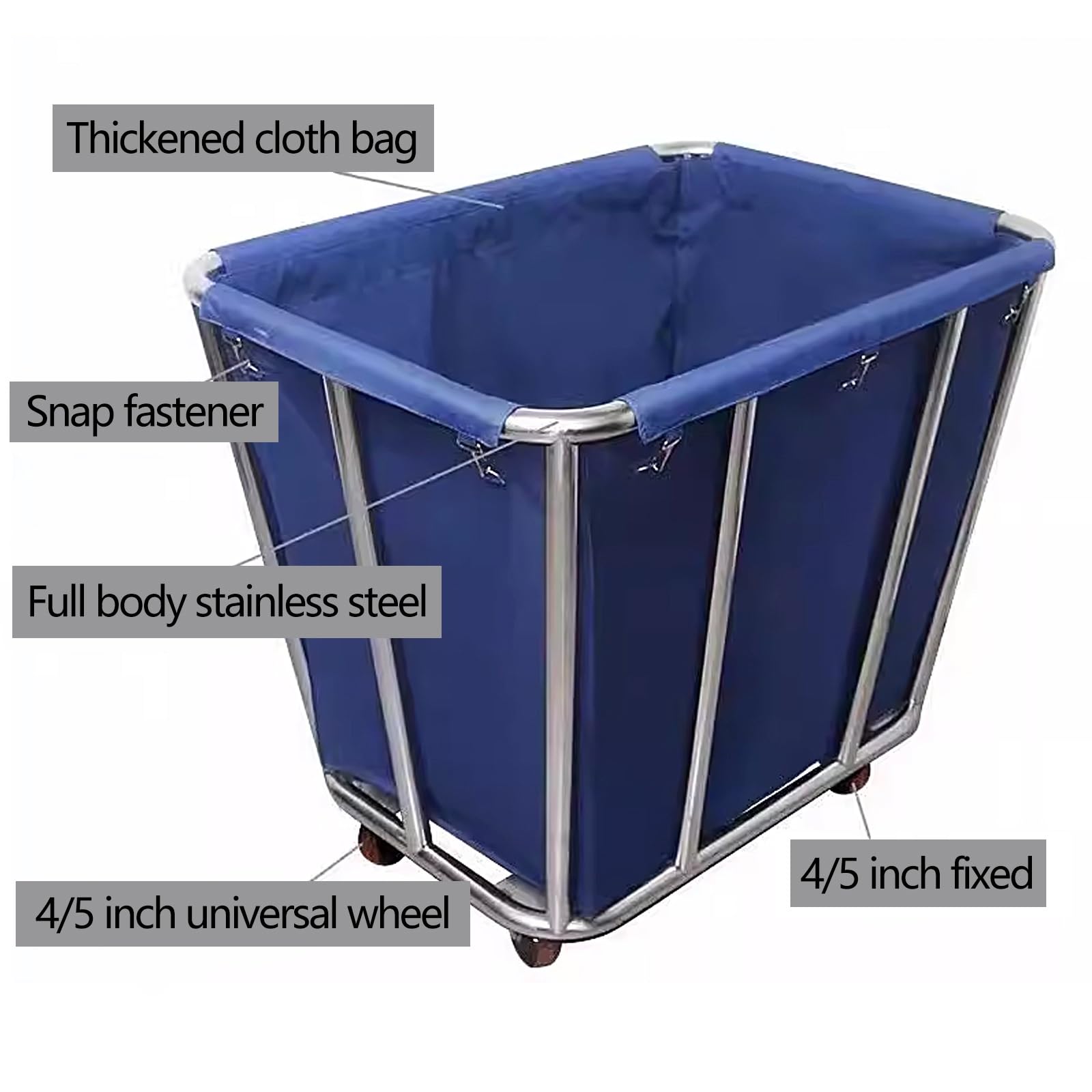 Cesta Ropa Sucia con 4 Ruedas Carro de Limpieza Profesional Gran Uso Acero Inoxidable Intensivo Cesta de La Ropa 100kg de Carga para Uso Comercial y Doméstico(Brown,90 * 65 * 85cm)