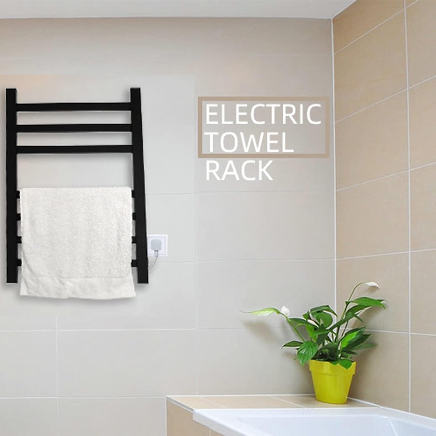Towel Warmer Wall Mounted Constant Temperature Electric Heated Towel Rack with 7 Bars, Black Space Aluminum Towel Heater Rail for Bathroom, 130W, 800×520×100Mm,Plug in
