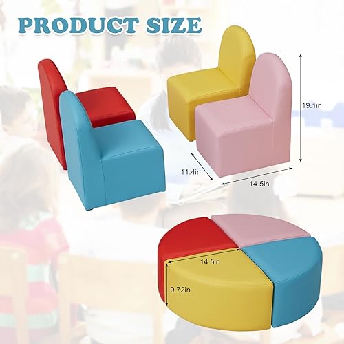 Miniatura 2 de kinbor Sofá infantil de 8 piezas, juego de asientos flexibles modulares para preescolar, sala de juegos, aula, sofá multifuncional para niños,