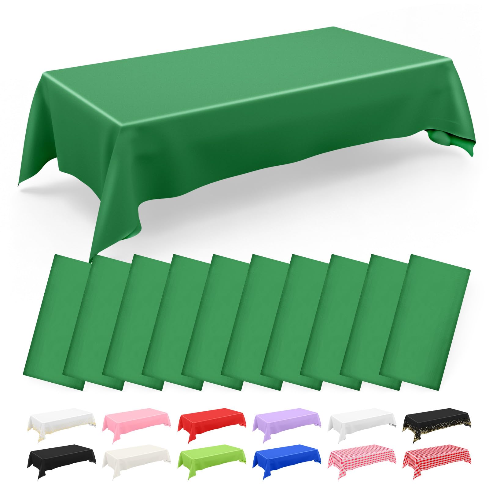NACHLYNN 10 Pcs Disposable Plastic Tablecloths 137 x 274 cm Rectangle Table Covers Suitable for Indoor or Outdoor Birthday Wedding Dinner Party or Baby Shower Decorations(Dark Green)