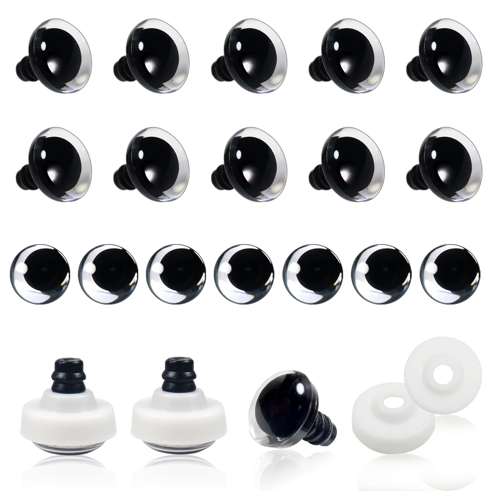 TOAOB 16pcs Plastic Safety Eyes 14mm Large Oval Craft Crochet Doll Eyes with Washers for Stuffed Animals Amigurumis Crocheting Dolls Making