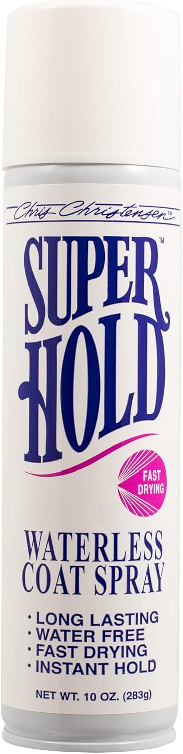 Chris Christensen Super Hold Waterless Dog Coat Spray, Groom Like a Professional, Strong Hold for Scissor Coats and Double Coats, Made in USA, 10 oz Aerosol