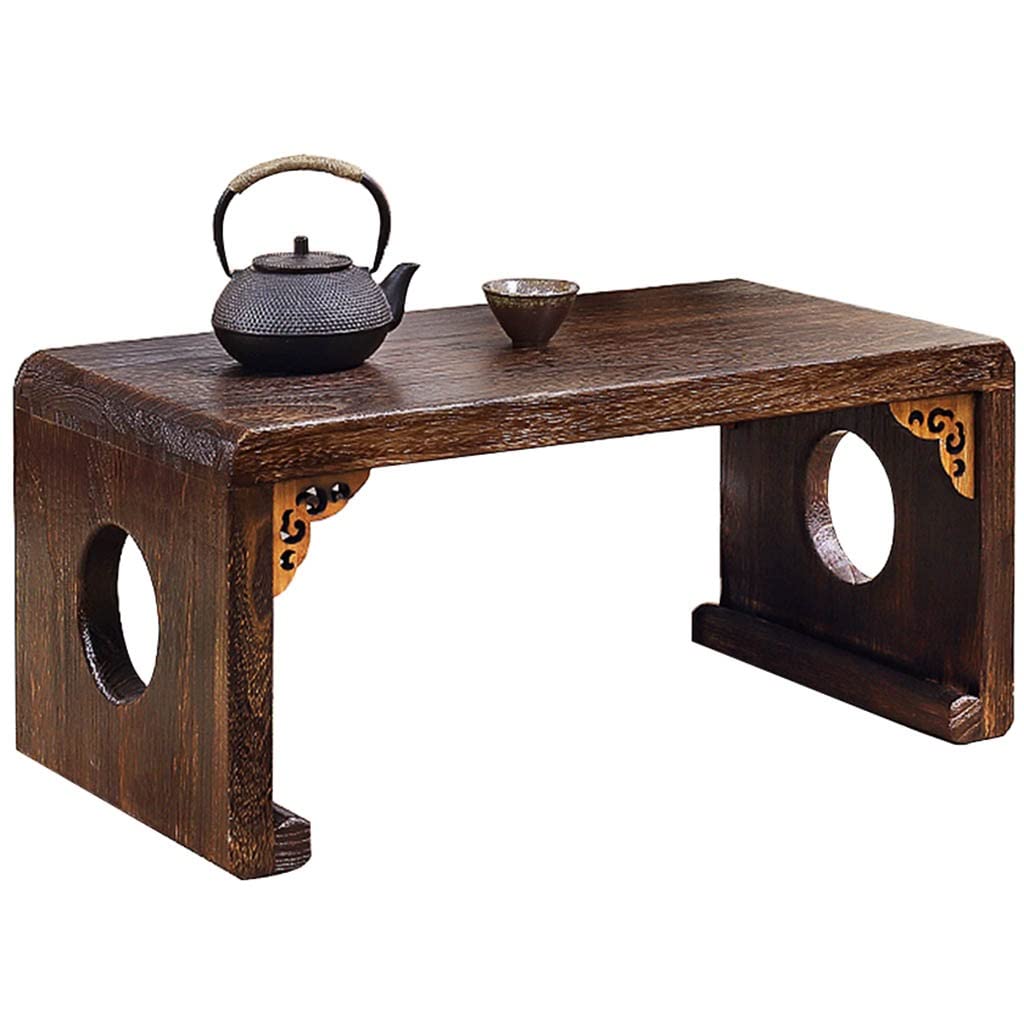 Table basse marron style rétro double trou en bois pour décoration sobre
