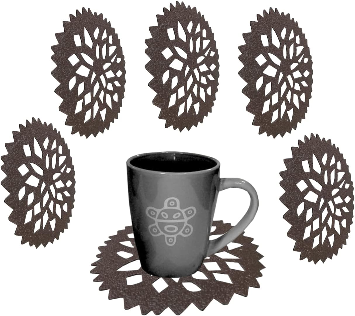 MK Home Soft PVC Silicone Tea Coasters for Cup Coasters Drink Coaster Restaurant Bar Office Home Decoration Drak Brown(Pack Off 6)