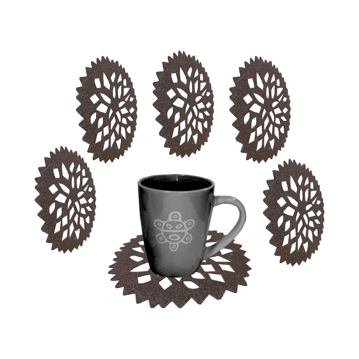 MK Home Soft PVC Silicone Tea Coasters for Cup Coasters Drink Coaster Restaurant Bar Office Home Decoration Drak Brown(Pack Off 6)