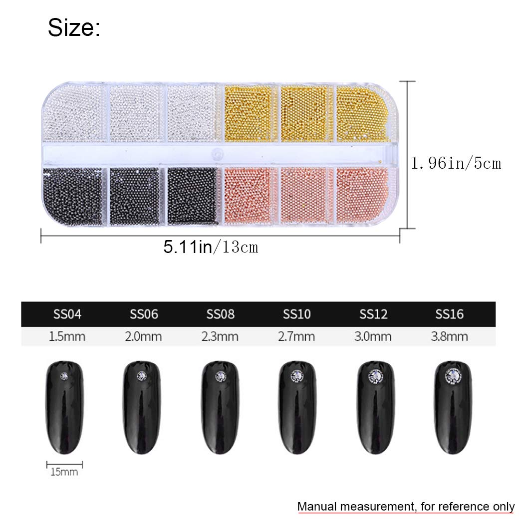 Ranvi 3000 Pieces (5 Boxes,1 tweezers) 1 Set of Nail Art Edging Pearl Rhinestone Gem Soft Clay, Multicolor Nail Nail Rivet Rhinestones,Used for Nail Art Decoration Supplies,Style2