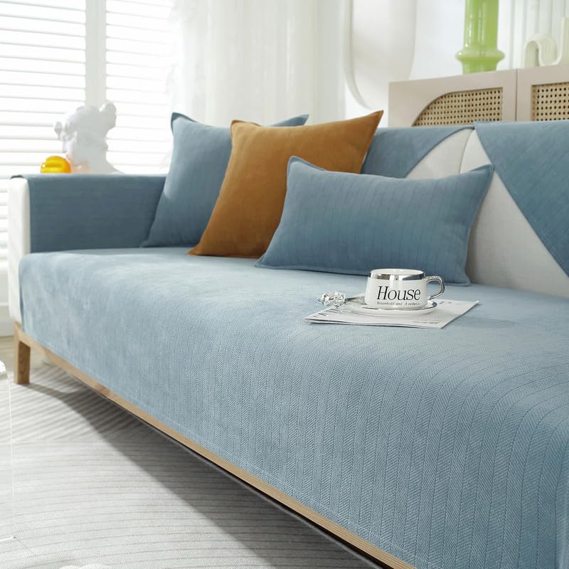 JIAN YA NA Sectional Couch Cover, Funny Chenille Fuzzy Sofa Slipcover, Anti-Slip Furniture Protector for Pets Kids, L-Shaped Sofa, 3-Cushion Couch,