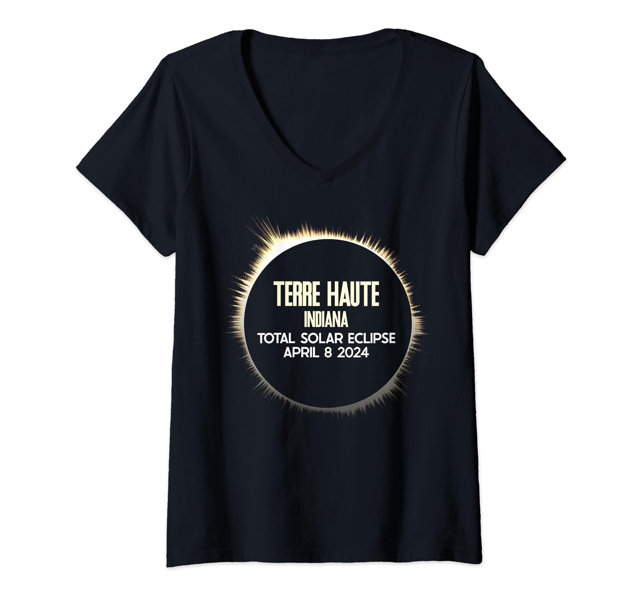 Terre Haute Indiana Solar Eclipse 8 April 2024 Souvenir V-Neck T-Shirt